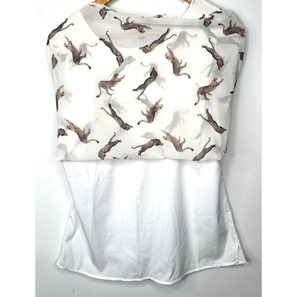 Vera Moda Blouse Women Size L White Lined Leopards Animal Print Pullover Top - Picture 5 of 8